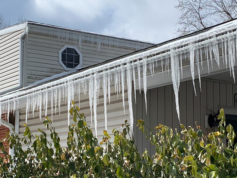 LeafGuard gutter guard coated with icicles in dayton ohio