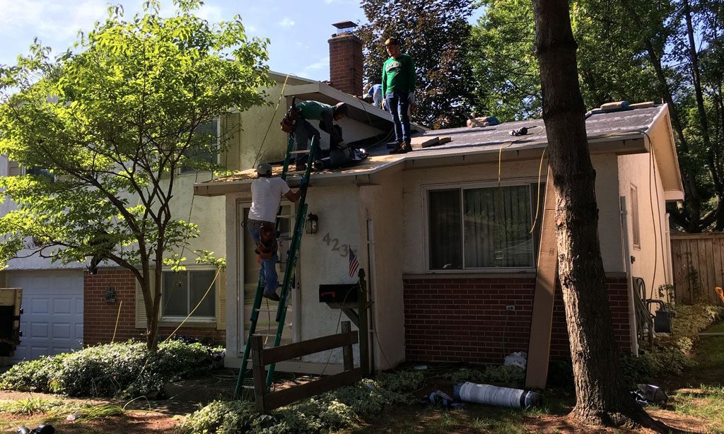 Storm damaged roof