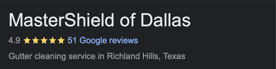 mastershield dallas google reviews showing a 4.9 of 5 stars