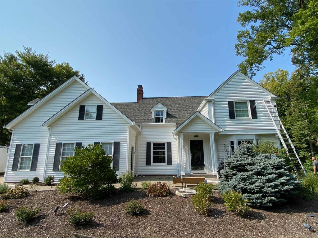 6-inch gutters and mastershield gutter guards installed on a home to prevent water overflowing the gutters in Pepper Pike, Ohio