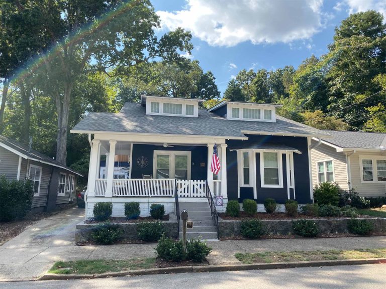 wooden shake bungalow home in north Chattanooga, TN, with 6" gutters and MasterShield gutter guards installation