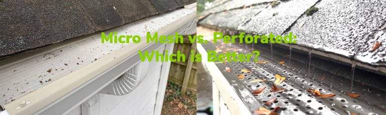 perforated vs micro mesh gutter guards. left image is leaffilter. right image is gutter rx.